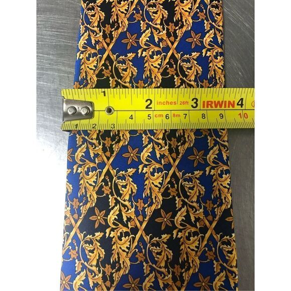 Pierre Balmain Paris Men’s Silk Blue and Gold Floral and Leaf Diamond Designer D - Picture 4 of 9